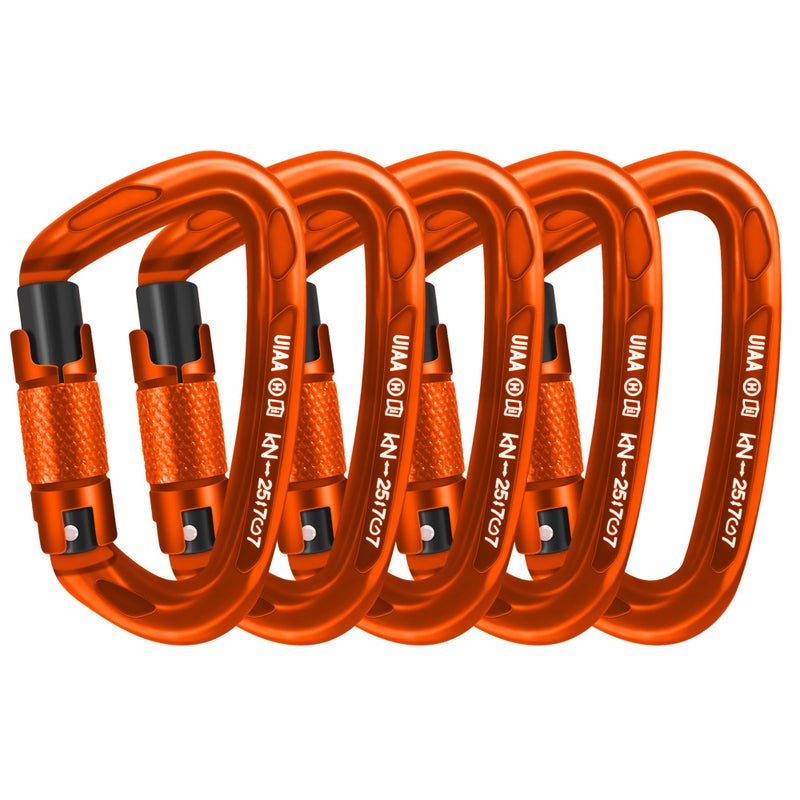 AINIKEY Climbing Carabiner Clips 25kN Auto Locking Carabiner  Professional Heavy Duty Large Locking Carabiner Clips for Rock/Ice Climbing Rappelling Rescue Swing etc  D Shaped  Large Size(Orange-5PCS) - Image 1